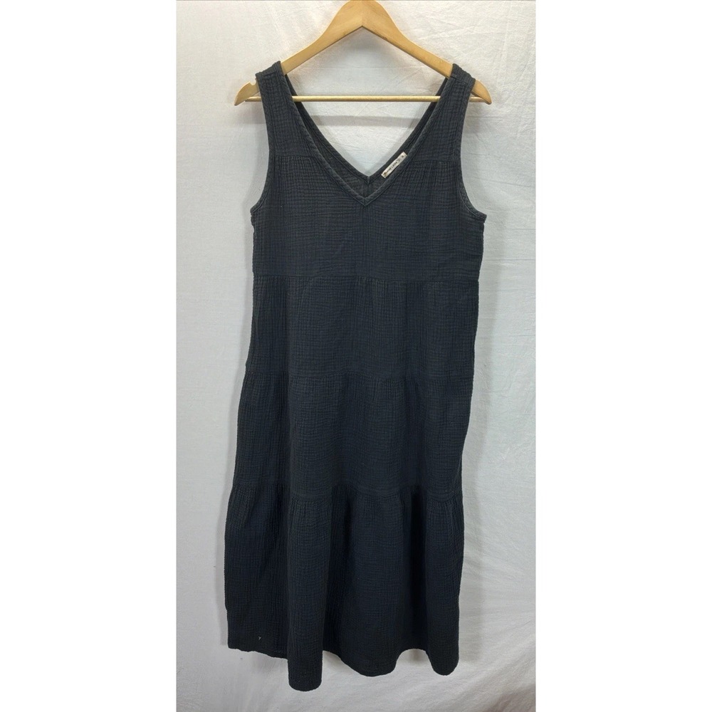 Marine Layer Black Gauze midi tiered Dress Womens MD casual oversized cotton